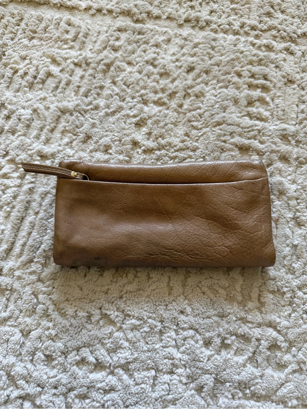 Metallic Brown Leather Wristlet with Signature Gold Zip Pull